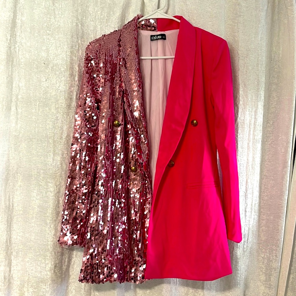 Sequin blazer hot pink, size small